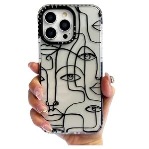 Clear Lolagigi iPhone 15 Case with Black Abstract Face Line Art